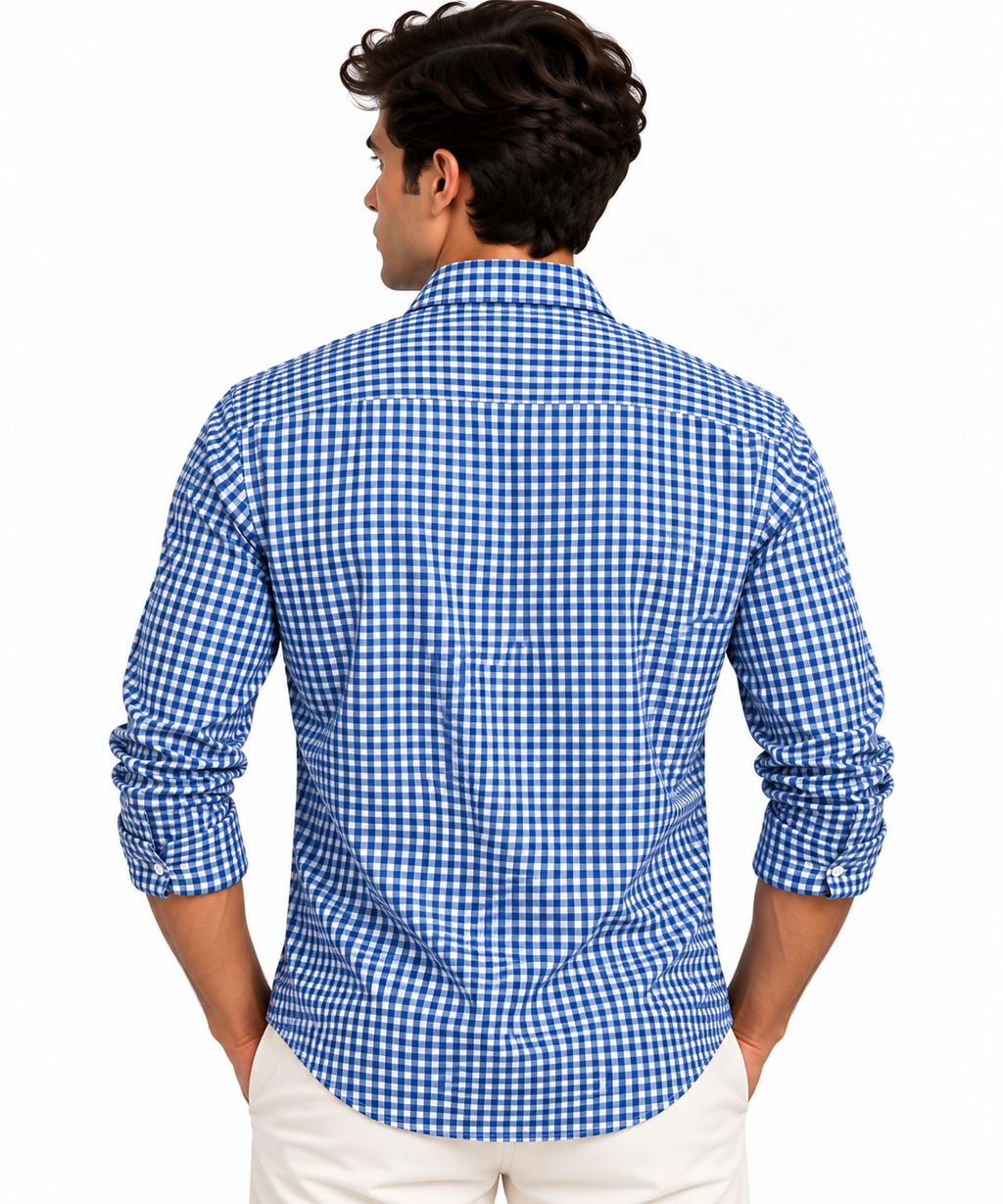 Full Sleeve Gingham Checkered Shirt - Blue