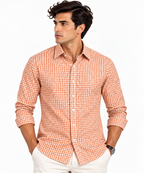 Full Sleeve Gingham Checkered Shirt - Orange