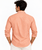 Full Sleeve Gingham Checkered Shirt - Orange