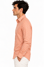 Full Sleeve Gingham Checkered Shirt - Orange