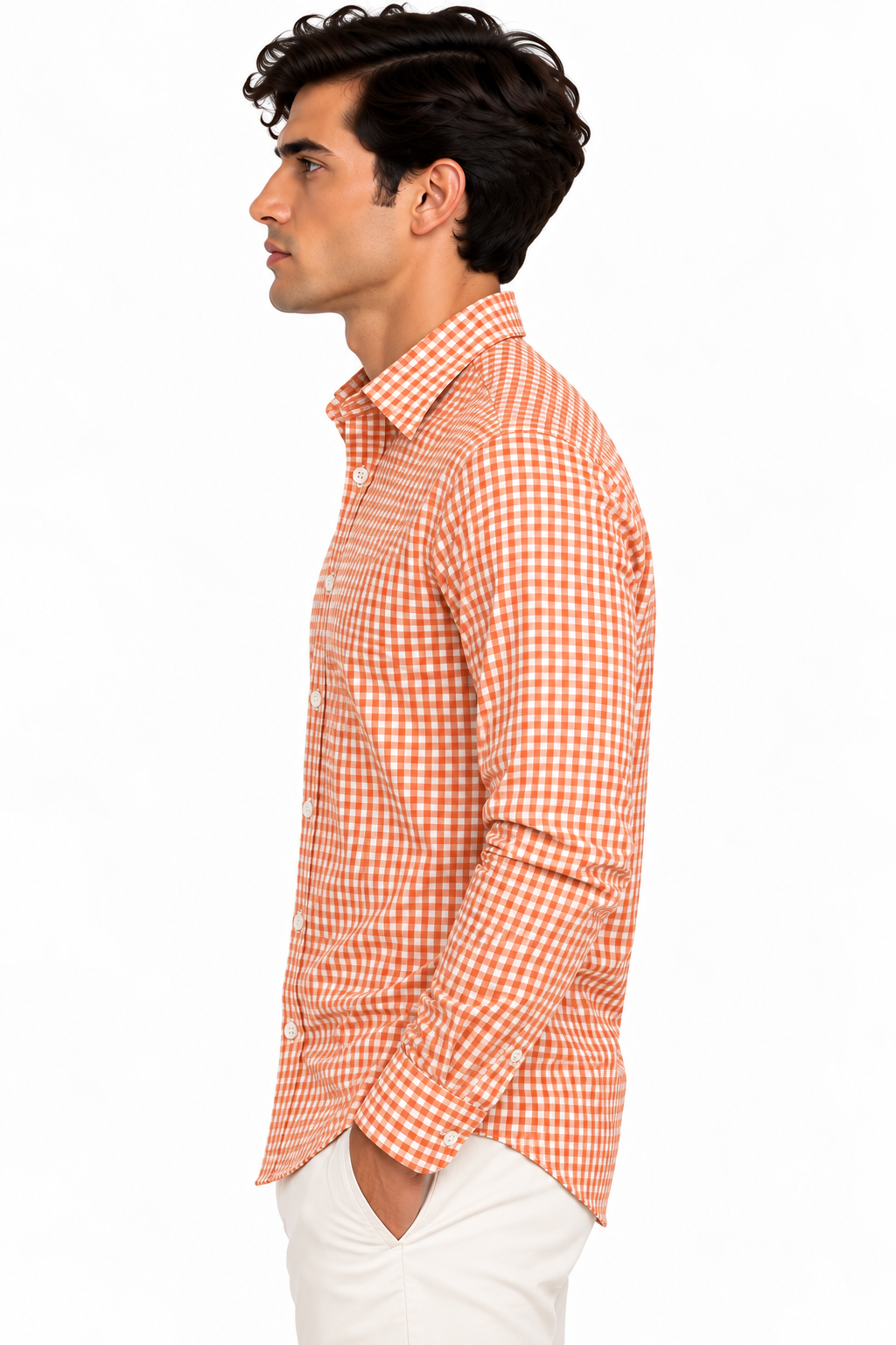 Full Sleeve Gingham Checkered Shirt - Orange
