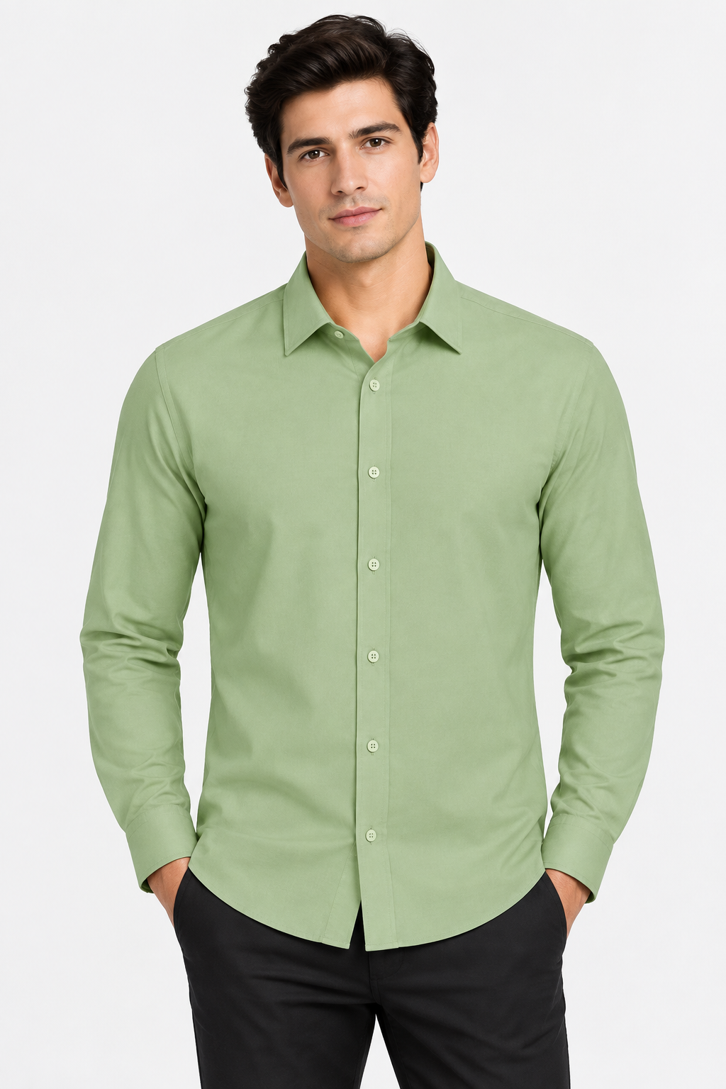 The Bleu Label Cotton Full Sleeve Solid Shirt - PISTA