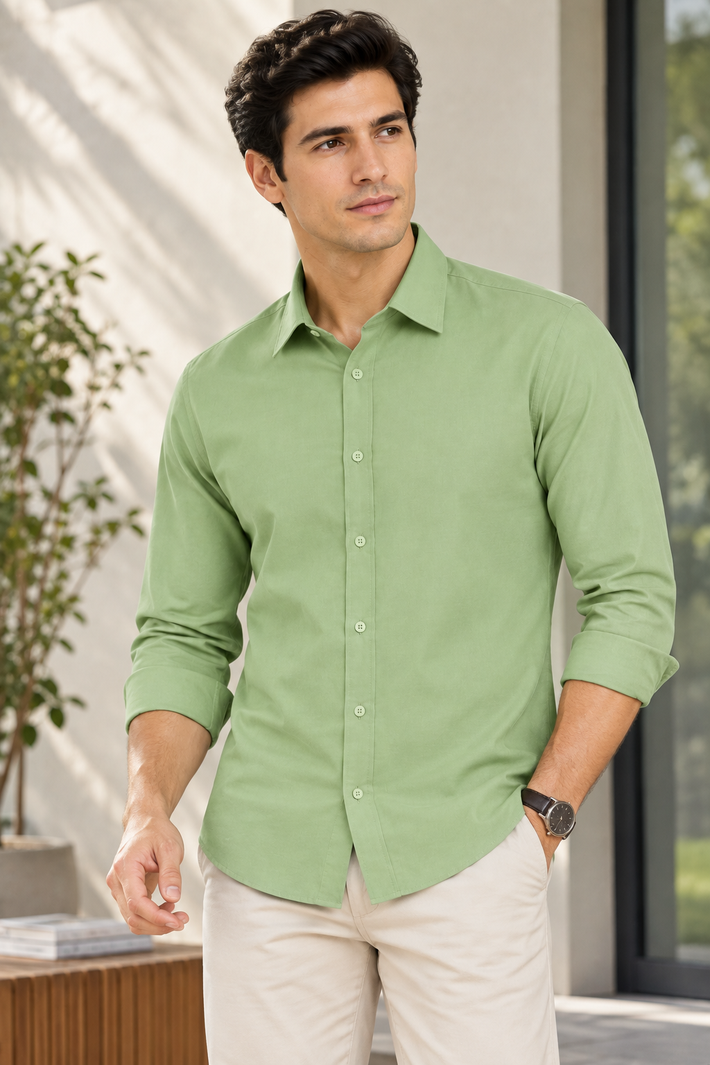 The Bleu Label Cotton Full Sleeve Solid Shirt - PISTA