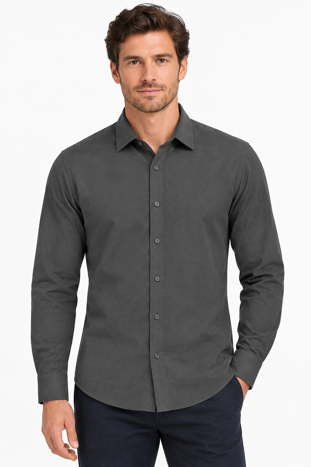 The Bleu Label Cotton Full Sleeve Solid Shirt - DARK GREY