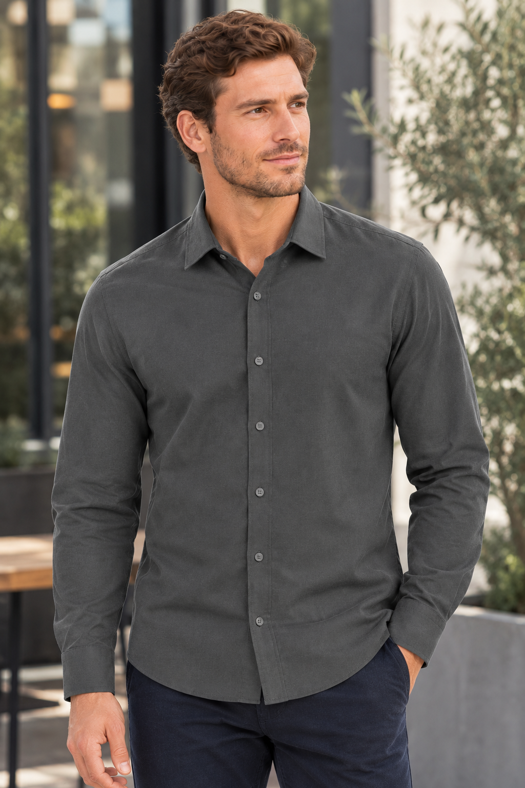 The Bleu Label Cotton Full Sleeve Solid Shirt - DARK GREY