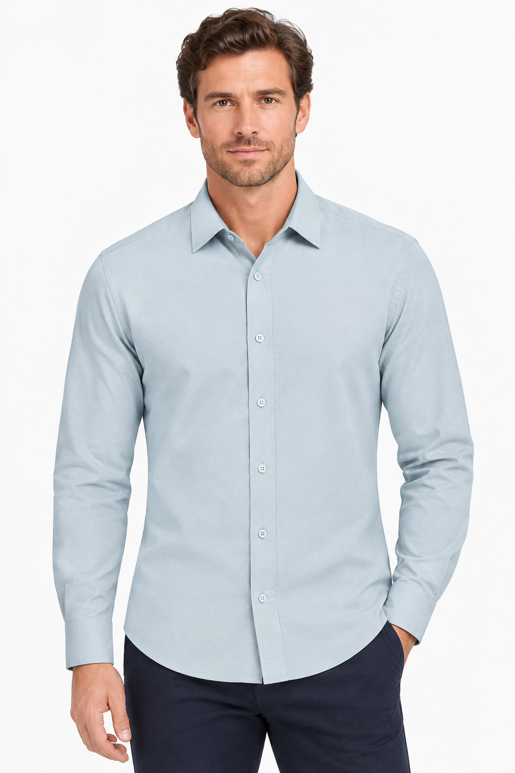 The Bleu Label Cotton Full Sleeve Solid Shirt - SKY BLUE