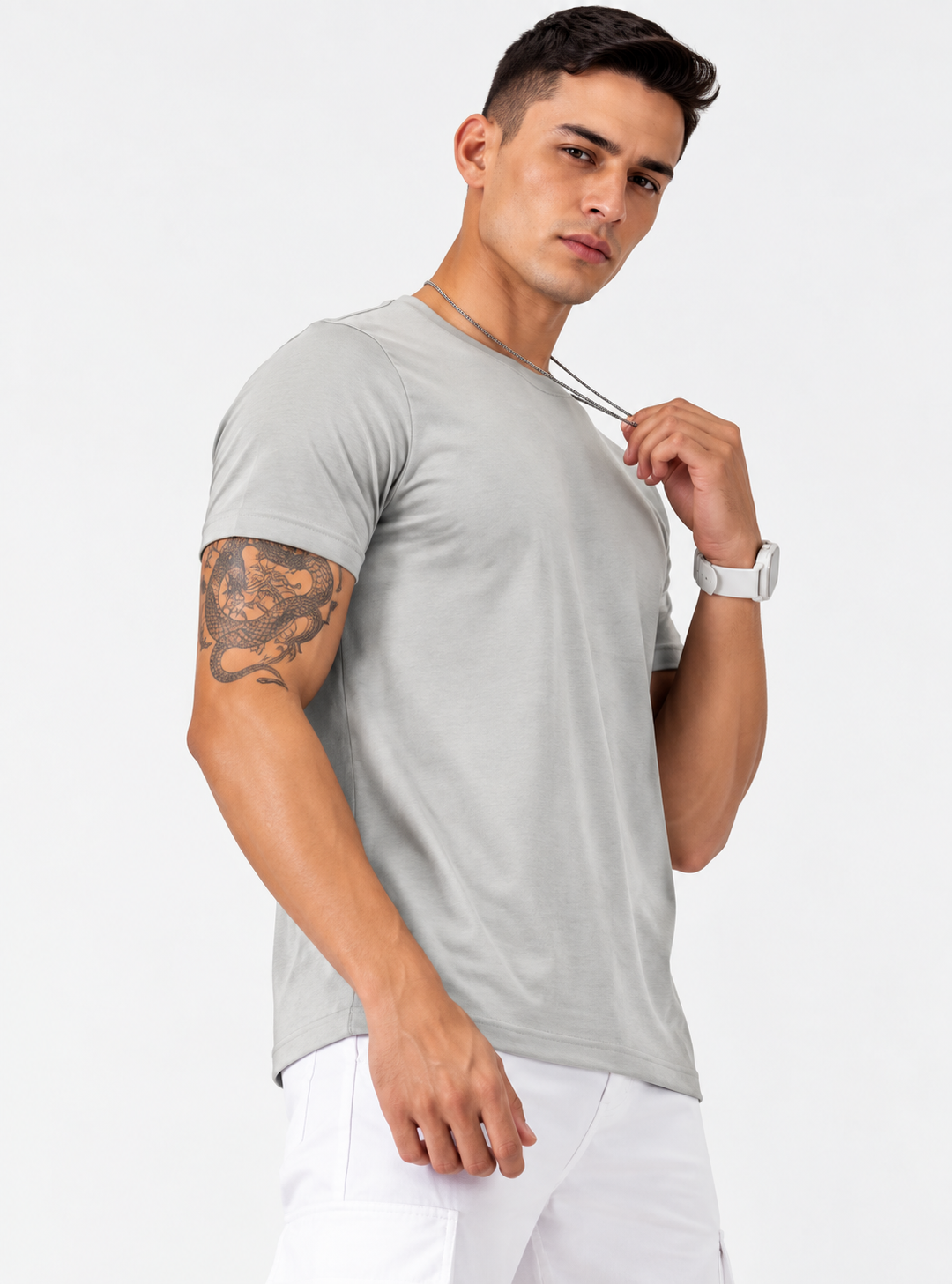 Men's Pack of 3 Rount Neck Cotton T-shirt - White, Black & Grey