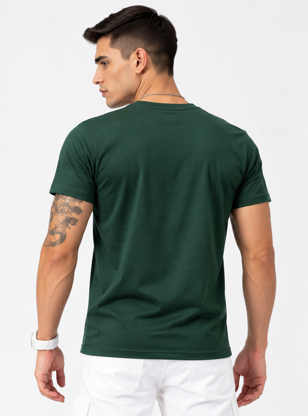 Men's Pack of 3 Rount Neck Cotton T-shirt - White, Burgundy & Green