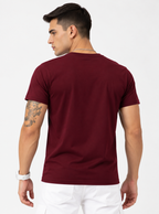 Men's Pack of 2 Round Neck Cotton T-Shirts, White & Burgundy