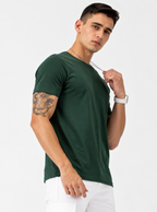 Men's Pack of 3 Rount Neck Cotton T-shirt - White, Burgundy & Green