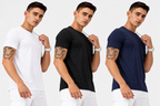 Men's Pack of 3 Rount Neck Cotton T-shirt - White, Black & Navy