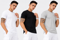 Men's Pack of 3 Rount Neck Cotton T-shirt - White, Black & Grey
