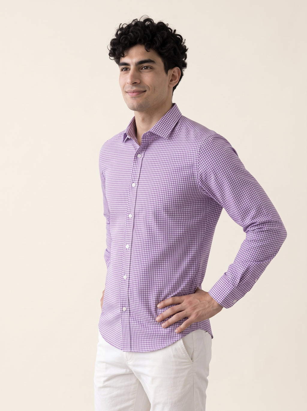 Full Sleeve Gingham Checkered Shirt - Lavender
