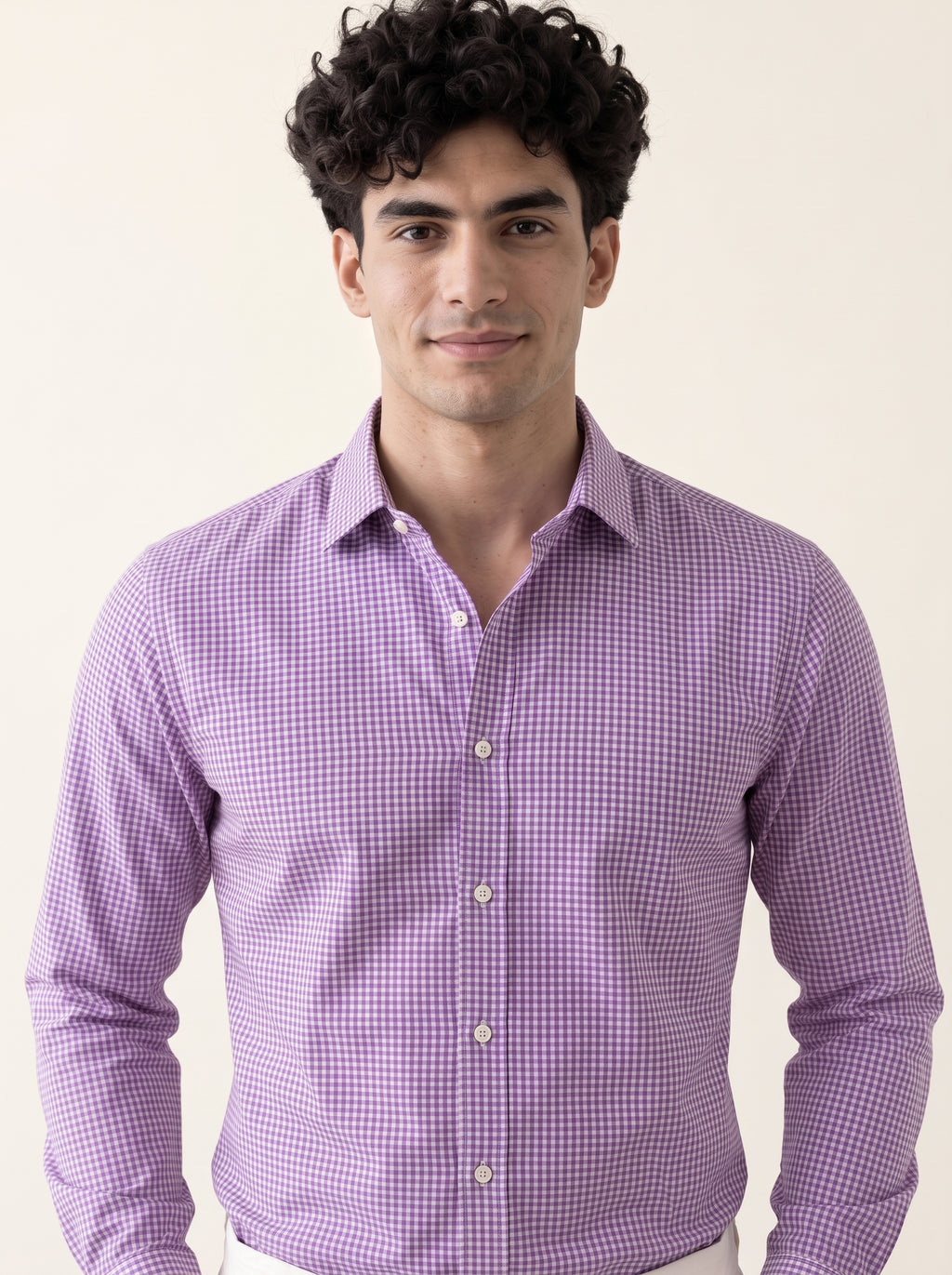 Full Sleeve Gingham Checkered Shirt - Lavender