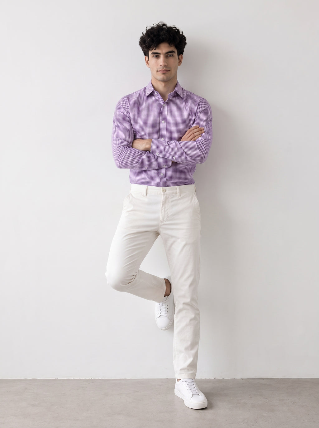 Full Sleeve Gingham Checkered Shirt - Lavender